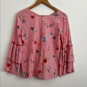 Loft Floral Bell‎ Sleeve Blouse Womens Size XS